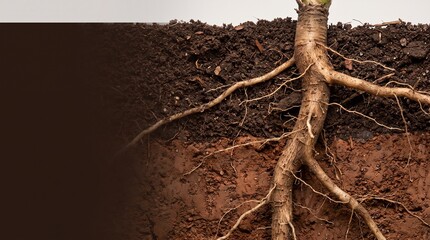 Fototapeta premium Detailed Cross Section View Of Plant Roots In Layered Soil Underground