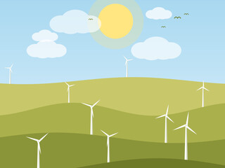 Fototapeta premium Eco Friendly Wind Turbines Countryside Vector