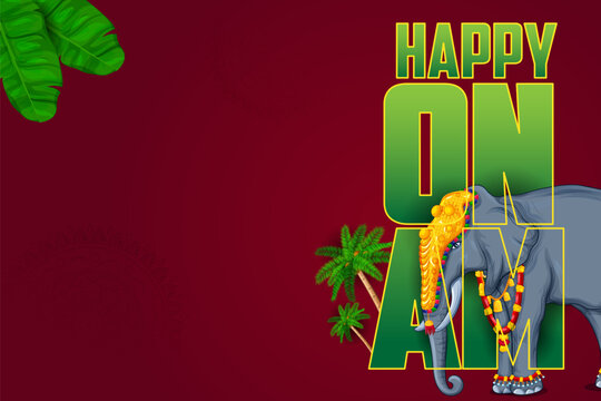 Happy Onam Luxury Greeting Card with Golden Temple Illustration Vector