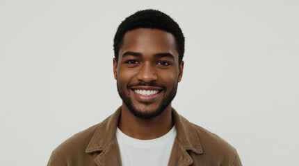Obraz premium Smiling Black man portrait with direct gaze and warm expression