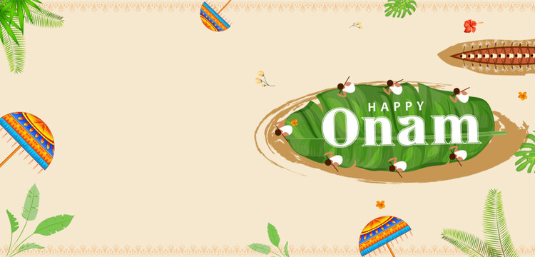 Happy Onam Luxury Greeting Card with Golden Temple Illustration Vector