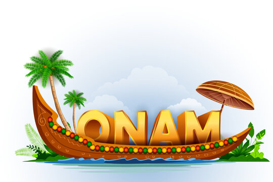 Happy Onam Luxury Greeting Card with Golden Temple Illustration Vector