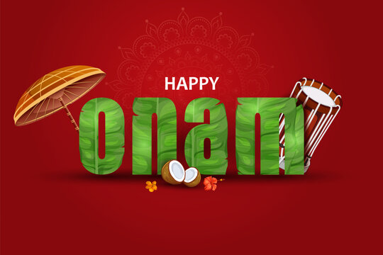 Happy Onam Vertical Typography Poster with Kerala Festival Illustration Vector