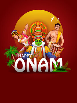 Happy Onam Festival Hanging Banner with Traditional Kerala Celebration Theme