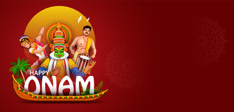 Happy Onam Festival Hanging Banner with Traditional Kerala Celebration Theme