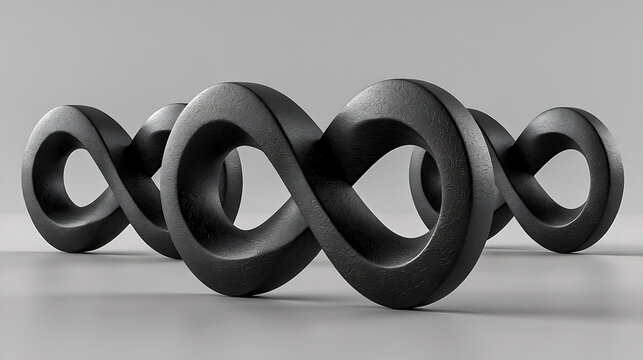 Black infinity symbols form a continuous loop in a photorealistic rendering