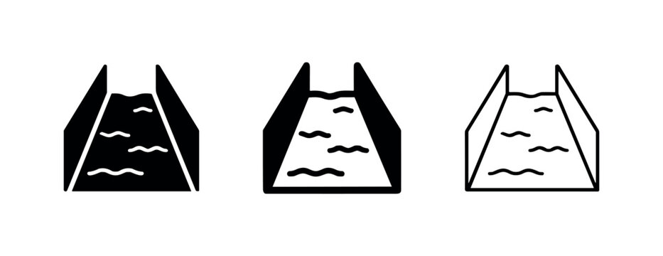 Water Flowing in a River Channel or Irrigation Canal Icon Set