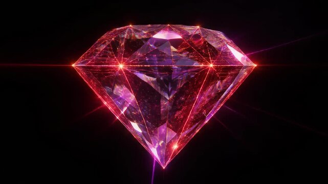 Glowing red and purple digital diamond with neon light effects