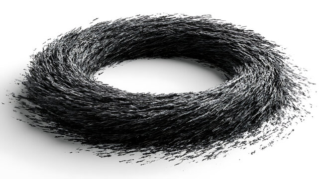 Scribble element forming a toroidal shape photorealistic rendering on white