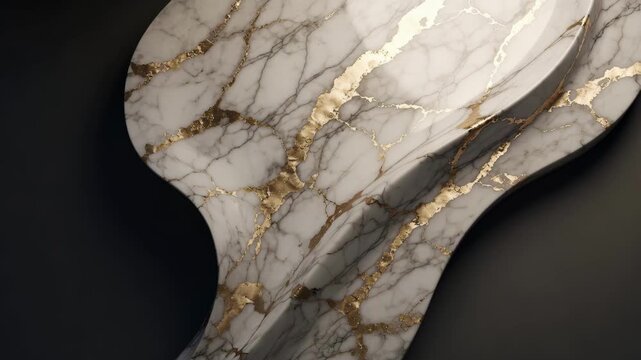 White marble with golden veins curves across a dark background in an elegant abstract style, evoking luxury and sophistication