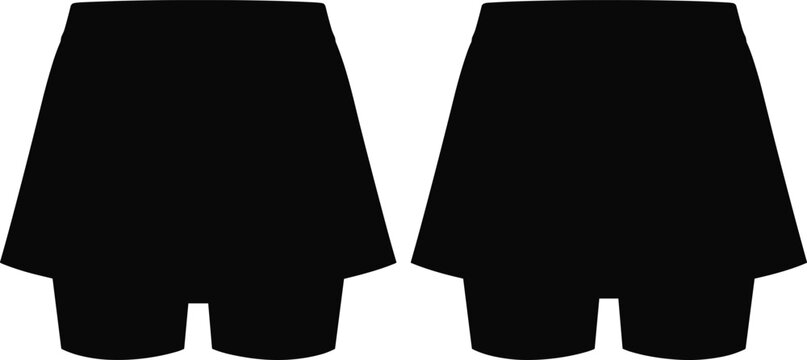 Black women athletic skort shorts template mockup front and back view isolated on white background