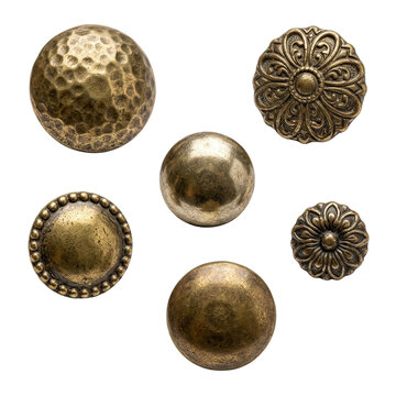 Shiny Brass Knobs and Floral Brass Doorknobs on Transparent Background