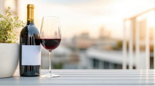 Wine Tasting Setup Rooftop Lounge Blank Labels Wine Outdoo, digital innovation, artificial intelligence and connected business technology