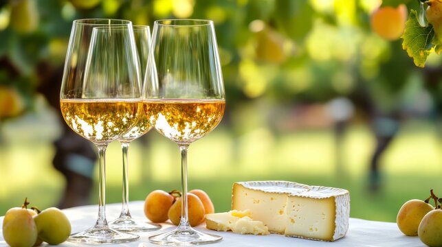 Wine Tasting Table Orchard Shade Glasses And Cheese Wine, digital innovation, artificial intelligence and connected business technology