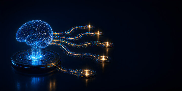 Futuristic digital brain representing artificial intelligence, neural networks and data connectivity