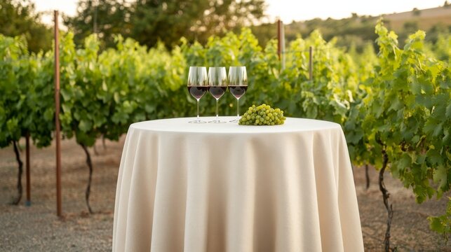 Wine Tasting Table With Neutral Linen And Vines Wine Outdoors, digital innovation, artificial intelligence and connected business technology