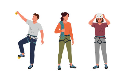 Obraz premium Three people dressed in climbing gear, ready for an outdoor adventure activity.
