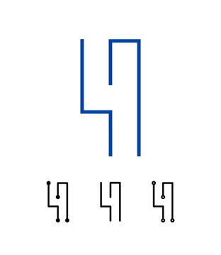 Number 4, digital numeral four, including set of three different set narrow numbers, vector illustration 10EPS