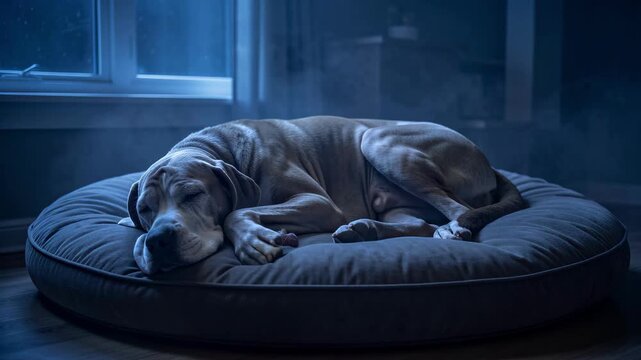 Sleeping Dog on Cozy Bed.