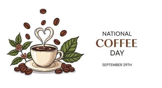 National Coffee Day illustration with coffee cup and beans