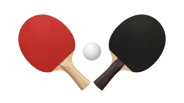 Red and Black Table Tennis Paddles with White Ping Pong Ball Racket Set Isolated Cutout Vector Graphic Clipart Transparent PNG