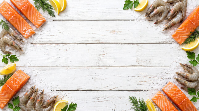 Boiled crab and shellfish on rustic brown paper background. Top view empty mockup space for coastal seafood menu.