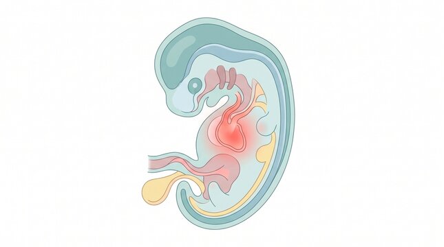 Medical illustration of human embryo development showing internal organs