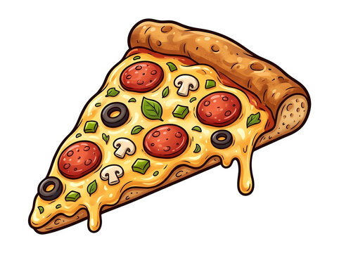 Delicious cartoonstyle pizza slice with toppings and melted cheese funny animal emoji isolated on transparent background