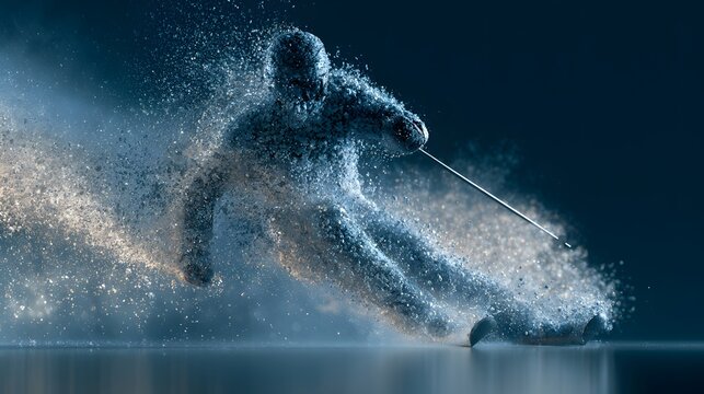 Dark silhouette of a skier in motion