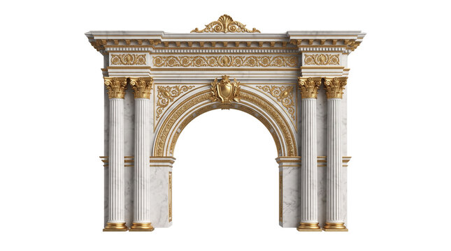Luxury Classic Marble Archway with Gold Ornaments and Columns Royal Architectural Gateway Cutout Transparent PNG