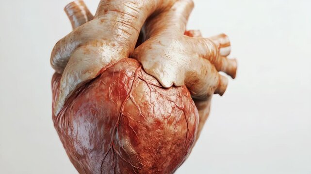 A detailed view of a human heart with blood, anatomy.