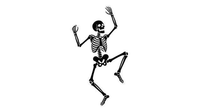 Halloween Dancing skeleton jumping for Halloween. Spooky animated bone character illustration. Fun graveyards party spooky design isolated on White Background vector