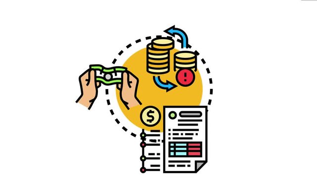Hands holding currency alongside coins, a financial document, and arrows indicating monetary circulation, concepts of income growth, revenue management, and expense reduction