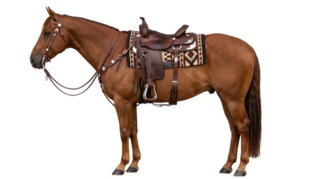 Brown Western Horse with Leather Saddle and Bridle Isolated Cutout Element Transparent PNG Clipart