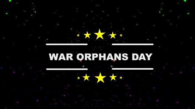 War orphans day: dynamic animated title with gold stars on black background, 1. war orphans day. A solemn illustration depicting a sad child on world war orphans day.