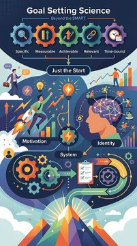 Infographic illustrating goal setting science and smart productivity systems