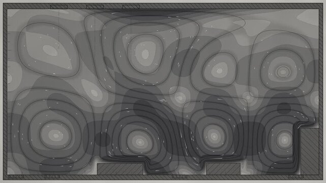 Indoor Airflow Ventilation CFD Section With Streamlines And Velocity Contours Seamless Loop in cool graphite tones