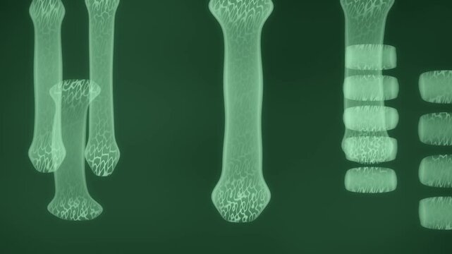 Abstract X-Ray Bone Structure Slowly Rotating With Trabecular Detail, Seamless Loop Medical Background in bright green tones