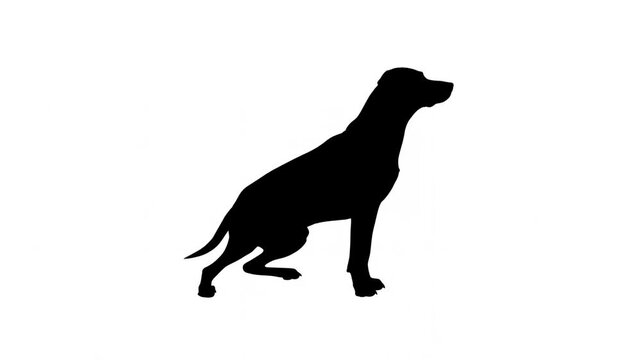 Slow motion dog raising paw and returning to sit on plain white studio background side profile silhouette obedient gesture