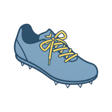Vector illustration of an athletic sports shoe or cleat with spikes and yellow laces, isolated on a transparent background