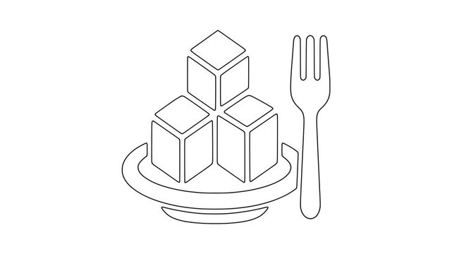 Sugar cubes with fork and plate icon animation