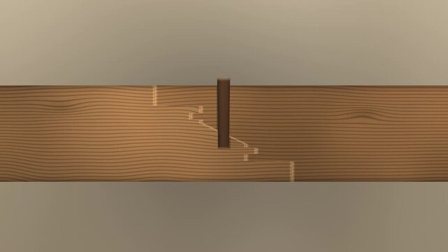 Traditional Japanese Timber Scarf Joint Sliding Together With Locking Peg Carpentry Joinery Mechanism Seamless Loop in deep hinoki tones