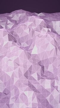 Rotating Low Poly Crystalline Terrain Mesh With Glowing Wireframe Edges Abstract Background Seamless Loop in deep violet tones vertical 9:16