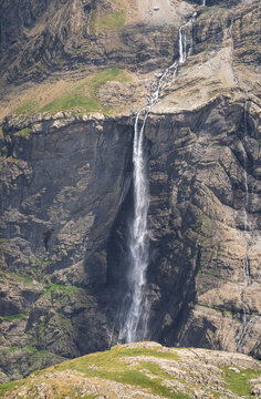 Cirque de Gavarnie with the famous waterfall, near the town of Gavarnie, France.