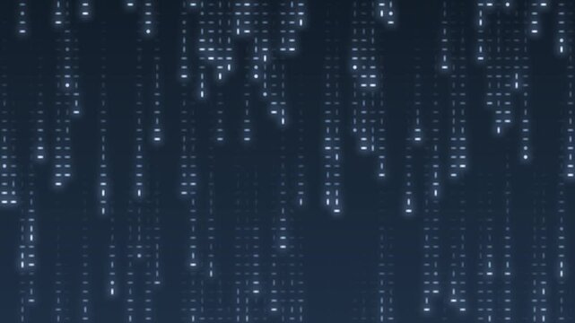 Falling digital code rain glowing streaks seamless loop in cool silver tones