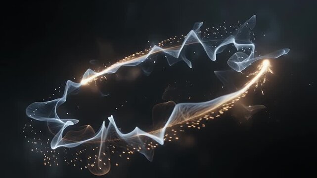 Energy motion sparks and trail on dark background for digital advertising, marketing and social media. Dynamic power, fire and ice with magical effect, glowing light and cinematic visual impact