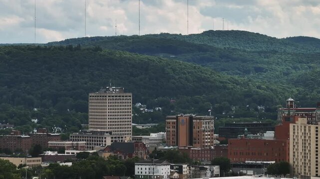 Aerial view of Binghamton on an overcast day. Shot during the summer in upstate New York.