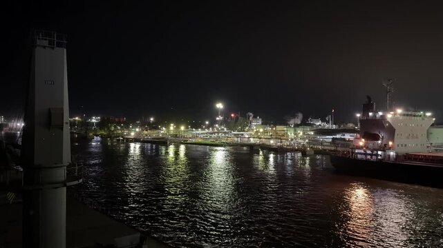  night view of chemical plant in port.