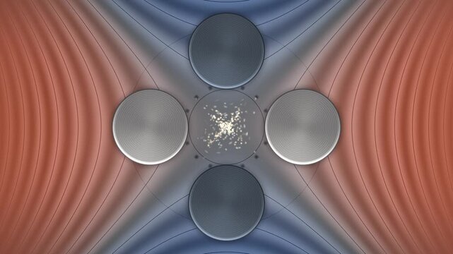 Quadrupole Mass Filter Cross Section: Rotating Hyperbolic Electric Field And Ion Cloud, Seamless Loop in bright slate tones
