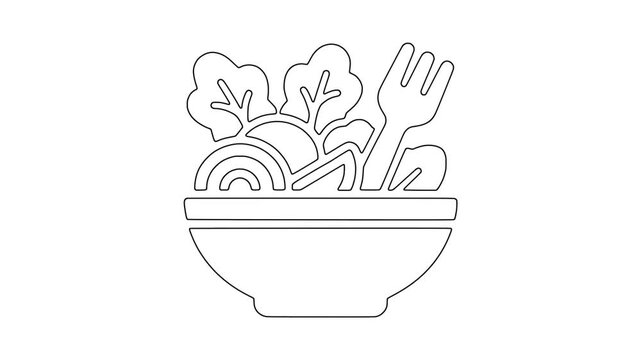 Vegetable salad bowl icon animation